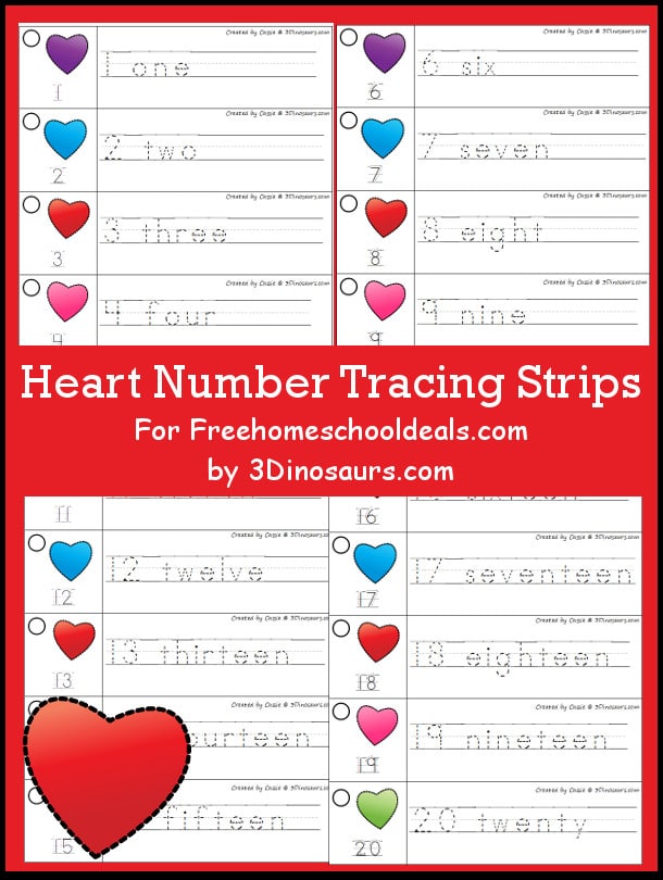 FREE Heart Number Tracing Strips (Instant Download)