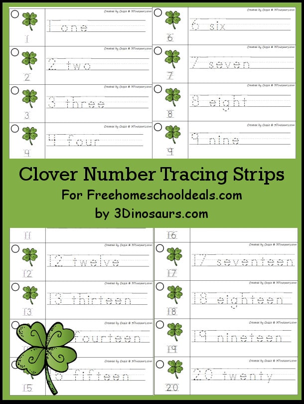 FREE Clover Number Tracing Strips (Instant Download)