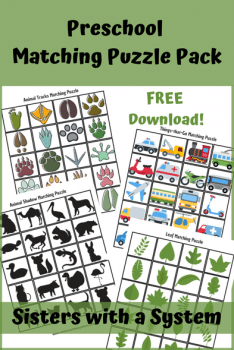 FREE Preschool Matching Puzzle Pack