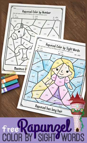 FREE Rapunzel Color by Sight Words Pages