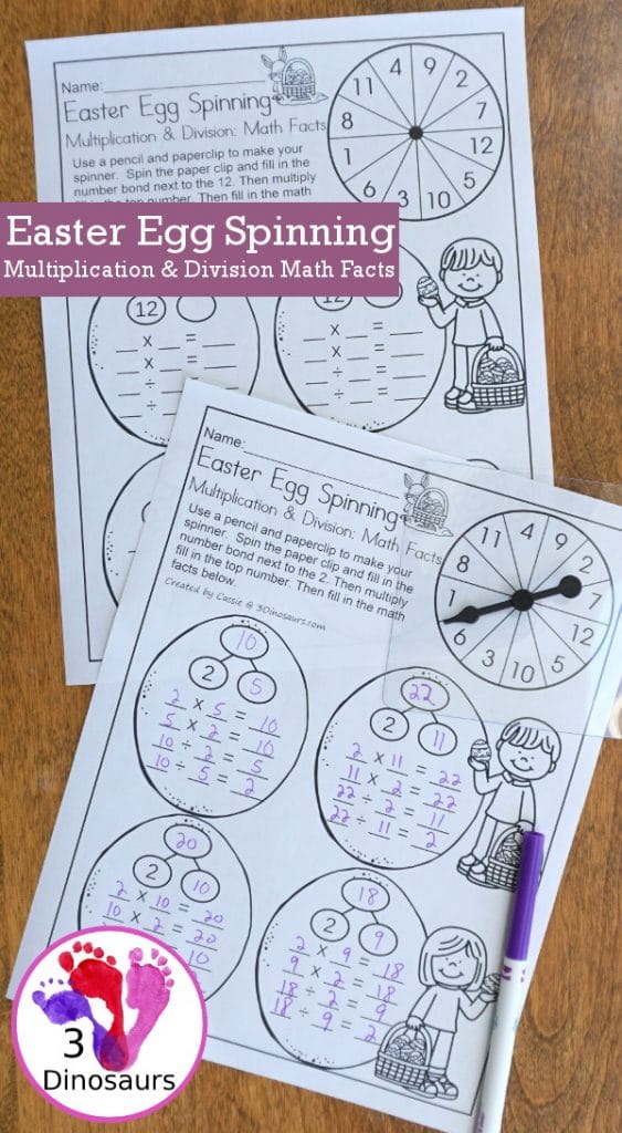 FREE Easter Egg Spinning Math Facts Pages