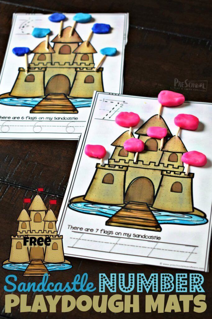 FREE Sandcastle Count & Trace Playdough Mats