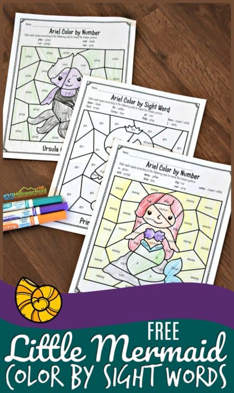 FREE Mermaid Color by Sight Words Pages