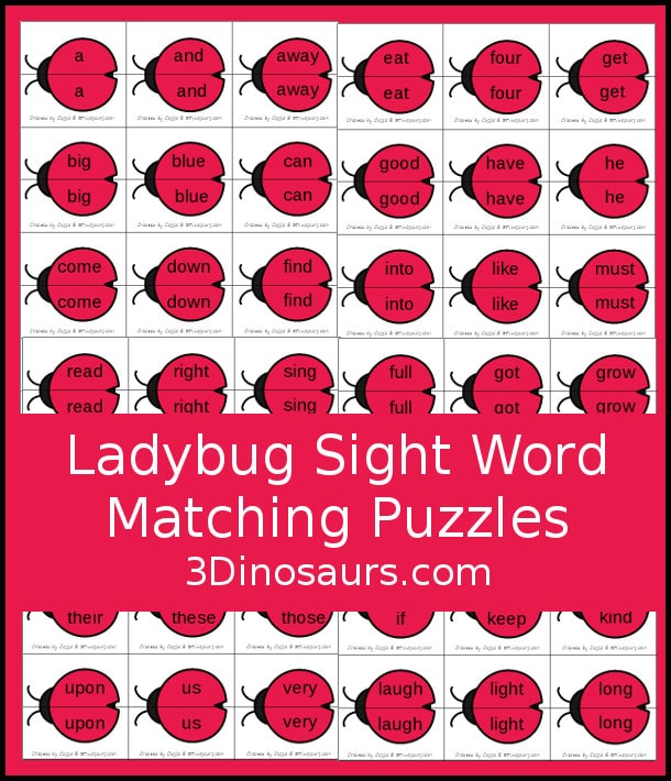 FREE Ladybug Sight Word Matching Puzzles