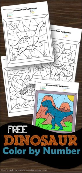 FREE Dinosaur Color by Number Pages