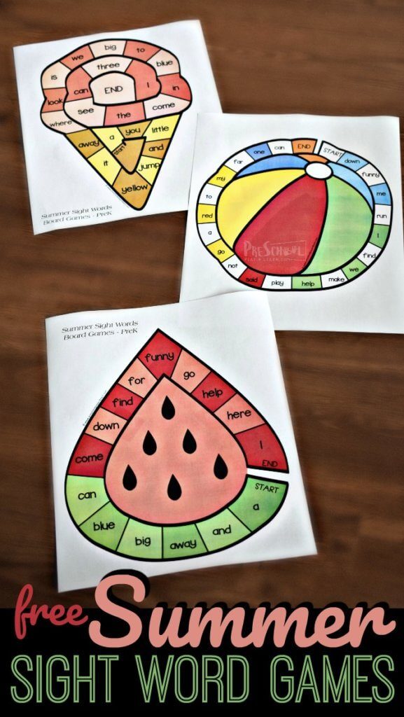 FREE Summer Preschool Sight Word Games