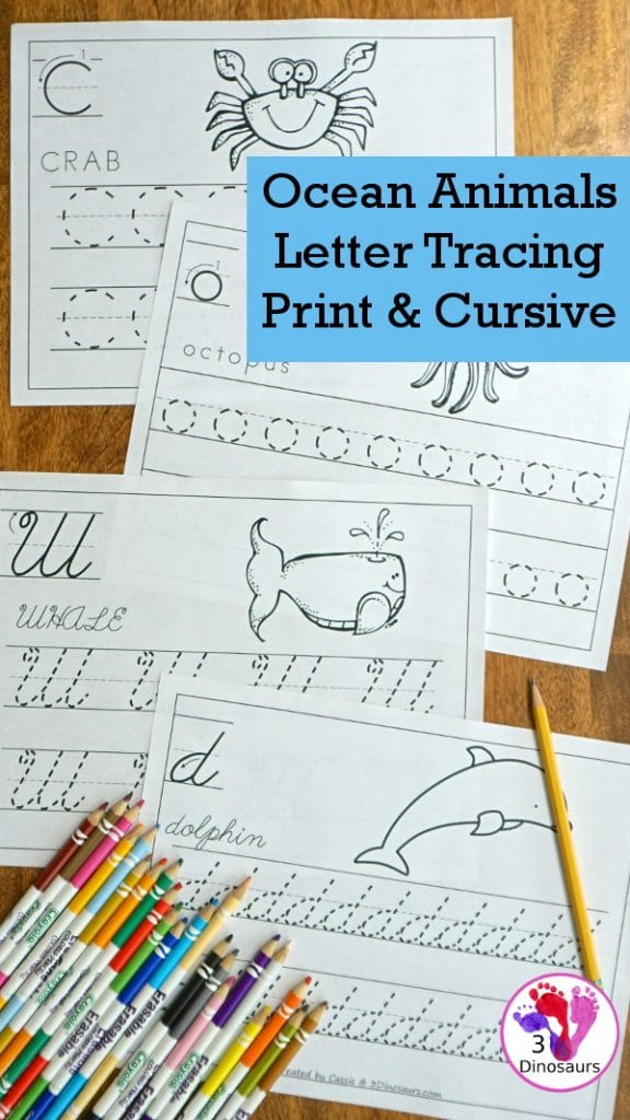 FREE Ocean Animals Letter Tracing Sheets