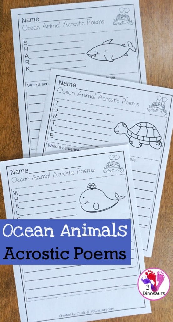 FREE Ocean Animals Acrostic Poems