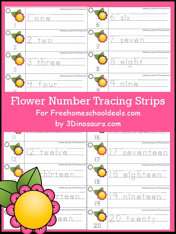 Flower Number Tracing Strips