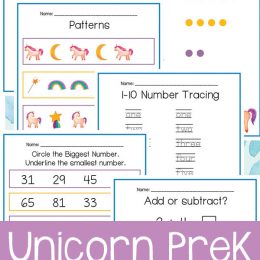 Does your child love unicorns? Then, use unicorn resources as a theme in your homeschool, and check out this Unicorn Pre-K Math Pack! #fhdhomeschoolers #freehomeschooldeals #homeschoollife #homeschooling #homeschoolers