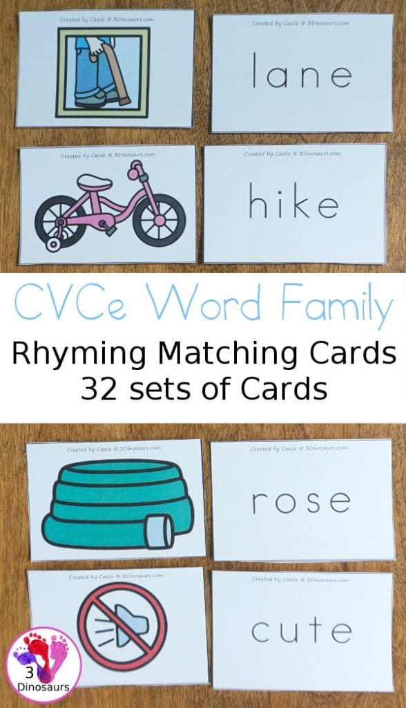 Check out these fun CVCe Word Family Matching Cards! #fhdhomeschoolers #freehomeschooldeals #homeschoolinglife #homeschoolers #hsfreebies