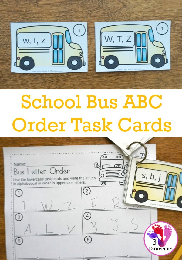 FREE School Bus-Themed ABC Order Task Cards