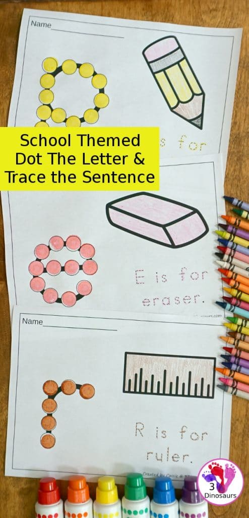 FREE School-Themed Dot the Letter & Trace the Sentence