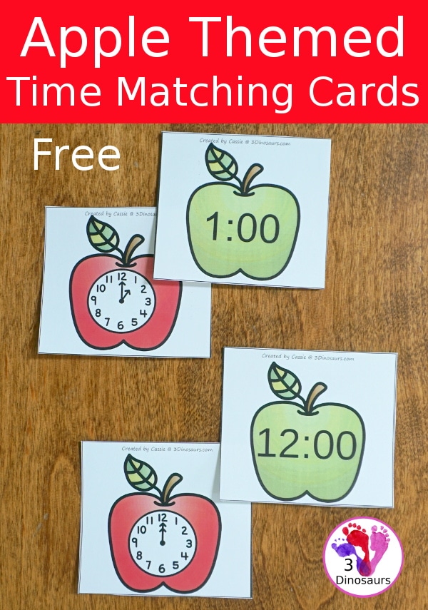 Teaching Time doesn't have to be scary with these FREE Apple Time Matching Cards! #fhdhomeschoolers #freehomeschooldeals #hsfreebies #tellingtime #homeschoolers