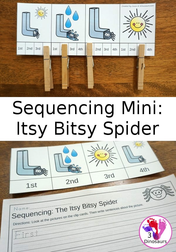 Teach story order with this FREE Itsy Bitsy Spider Mini Sequencing Set! #fhdhomeschoolers #freehomeschooldeals #homeschooling #hsfreebies #sequencing