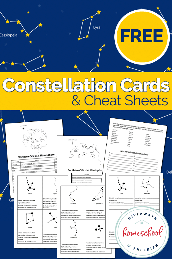 Do your kids love gazing into the night sky? Now they can look up and recognize the constellations with these FREE cards and cheat sheets. #science #constellations #freehomeschooldeals #fhdhomeschoolers