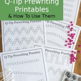 Practice fine motor skills with these FREE Q-Tips Prewriting Printables! #fhdhomeschoolers #freehomeschooldeals #prewriting #hsdays #homeschoolmoms