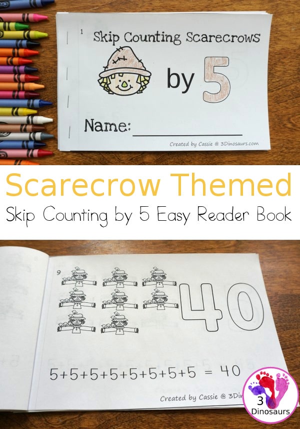 You'll love this FREE Scarecrow Skip Counting by 5's Easy Reader! #fhdhomeschoolers #freehomeschooldeals #fallresources #easyreaders #hsfreebies