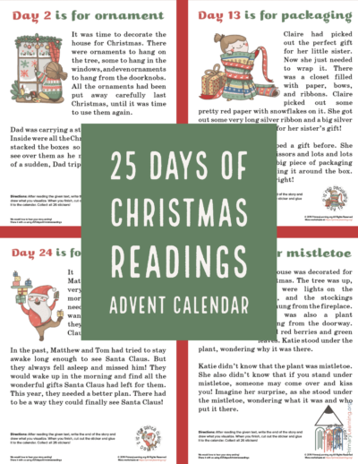 Practice stories with your kids with this FREE Christmas Readings Advent Calendar! #fhdhomeschoolers #freehomeschooldeals #advent #hsmoms #homeschoolfamily