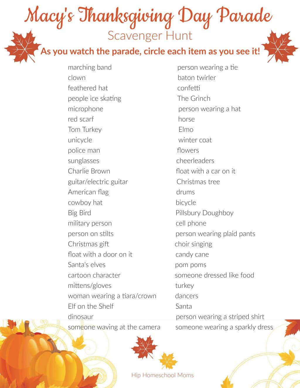 FREE Thanksgiving Day Parade Scavenger Hunt Free Homeschool Deals