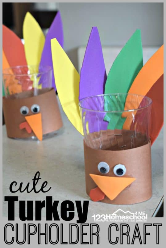 Add a little decor to your Thanksgiving table with this FREE Turkey Cupholder Craft! #fhdhomeschoolers #freehomeschooldeals #thanksgiving #homeschoolcrafts #hsmoms