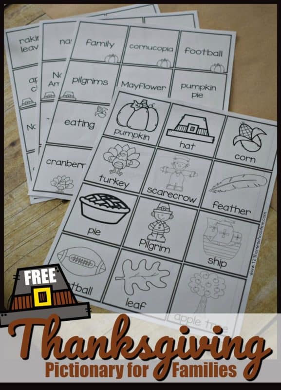 Have fun with the whole family with this FREE Thanksgiving Pictionary! #fhdhomeschoolers #freehomeschooldeals #thanksgiving #homeschoolinglife #hsdays