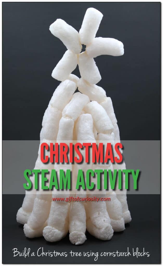 image of cornstarch "blocks" shaped into a Christmas Tree - a STEM Activity