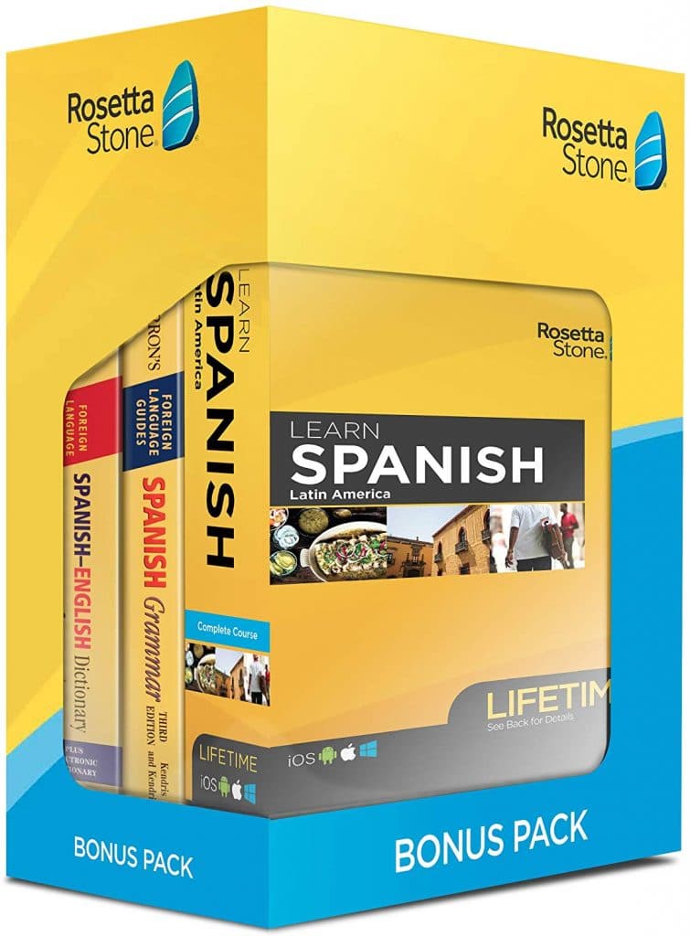 Learning Spanish doesn't have to be hard or expensive. Right now you can get the Rosetta Stone Bonus Pack Bundle for 38% Off! #spanish #foreignlanguage #fhdhomeschoolers #freehomeschooldeals