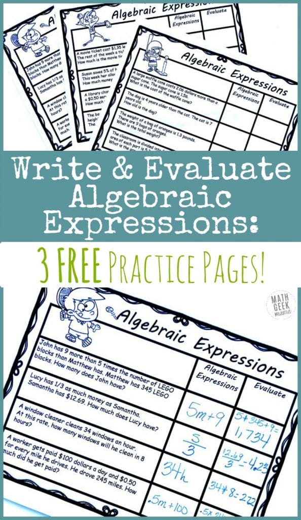 FREE Practice Pages for Writing Algebraic Expressions.
#fhdhomeschoolers  #freehomeschooldeals #algebraicexpressions #writingalgebraicexpressions