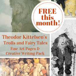 For a great combo of art and writing activities, check out these FREE Theodor Kittelsen Fine Art Pages + Creative Writing Pack (subscriber freebie!) #fhdhomeschoolers #freehomeschooldeals #fineart #hsdays #homeschoolart