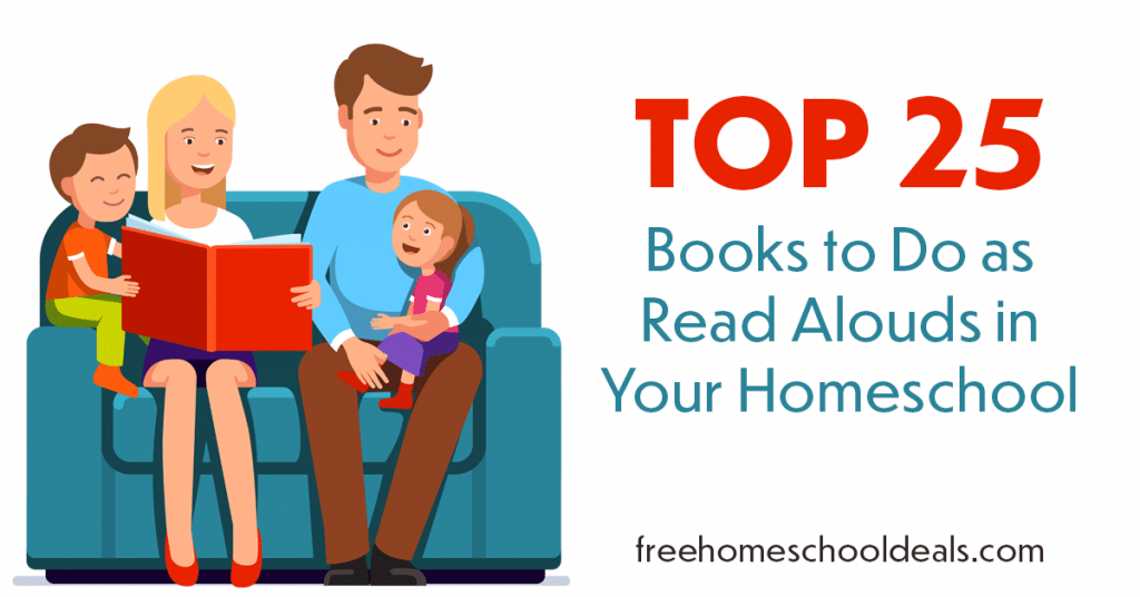 For a great read aloud list, check out these Top 25 Books to Do as Read Alouds in Your Homeschool! #fhdhomeschoolers #freehomeschooldeals #hsmoms #homeschoolreading #readalouds