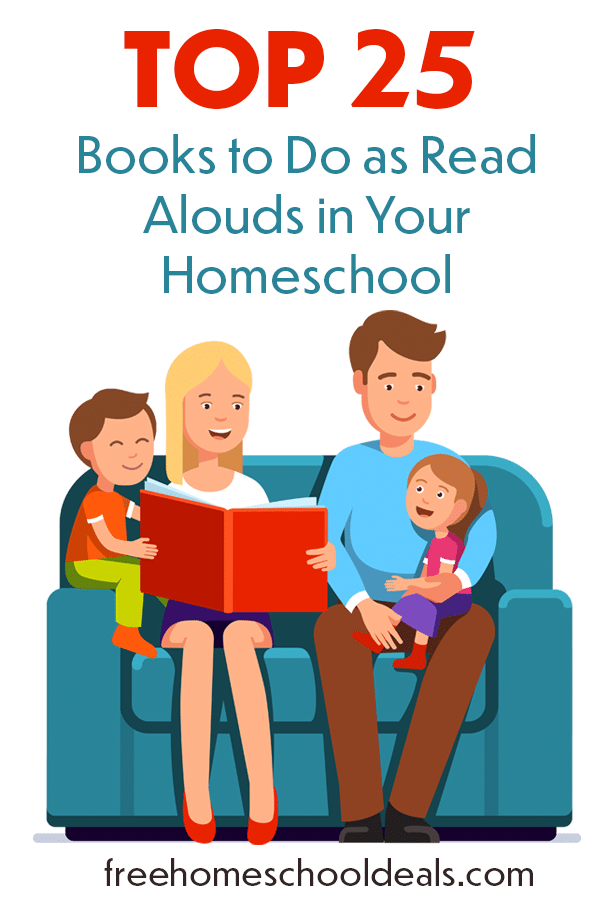 For a great read aloud list, check out these Top 25 Books to Do as Read Alouds in Your Homeschool! #fhdhomeschoolers #freehomeschooldeals #hsmoms #homeschoolreading #readalouds