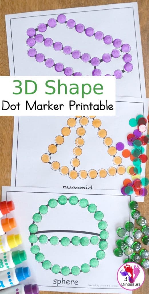 For shape recognition and fine motor skills, grab these FREE 3D Shape Dot Marker Pages! #fhdhomeschoolers #freehomeschooldeals #shapemath #homeschoolmath #hsmoms