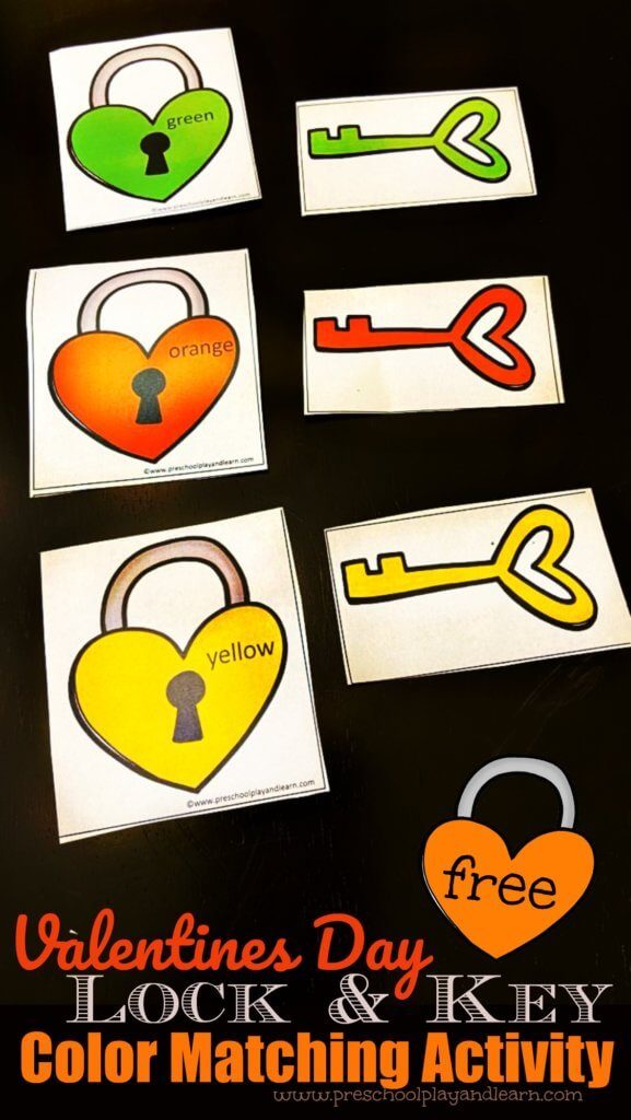 FREE Valentine Lock and Key Color Matching Activity. #freehomeschooldeals #fhdhomeschoolers #colormatchingactivity