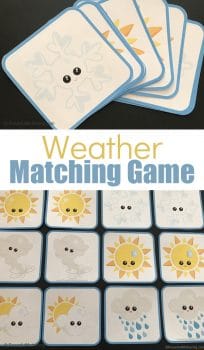 FREE Weather Card Matching Printable Game. #freehomeschooldeals #fhdhomeschoolers #weathercardmatching