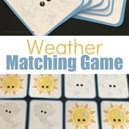 FREE Weather Card Matching Printable Game. #freehomeschooldeals #fhdhomeschoolers #weathercardmatching