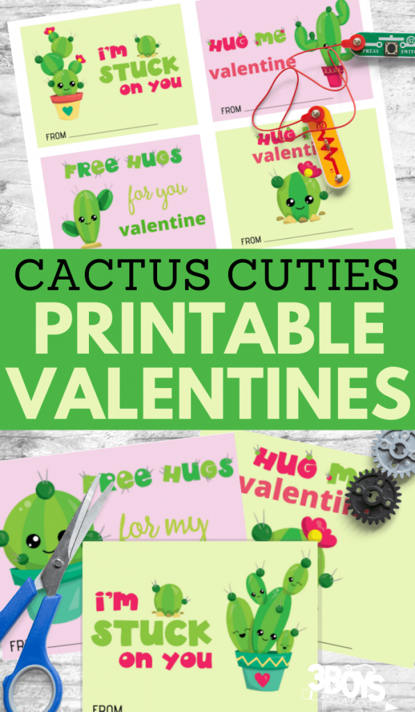 FREE Printable Cactus Valentine Cards for Kids. #freehomeschooldeals #fhdhomeschoolers #cactusValentinecards