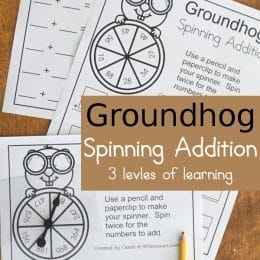 In time for the holiday, grab these FREE Groundhog Spinning Addition Printables! #fhdhomeschoolers #freehomeschooldeals #groundhogday #additionresources #elementary