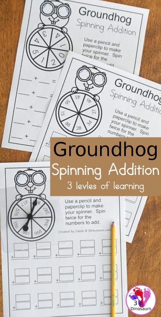 In time for the holiday, grab these FREE Groundhog Spinning Addition Printables! #fhdhomeschoolers #freehomeschooldeals #groundhogday #additionresources #elementary