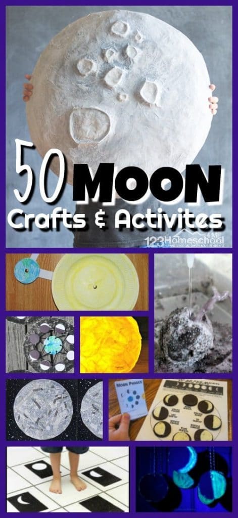 50 Crafts and Activities about the Moon. #freehomeschooldeals #fhdhomeschoolers #mooncrafts #moonactivities 