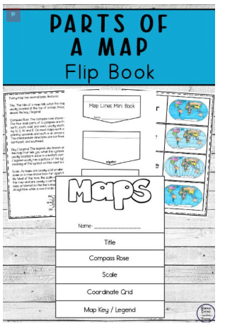 FREE Parts-of-a-Map Flip Book. #fhdhomeschoolers #freehomeschooldeals #partsofamap #mapflipbook 