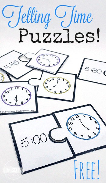 FREE Puzzles for Telling Time. #tellingtime #telltime #telltimepuzzles #fhdhomeschoolers #freehomeschooldeals