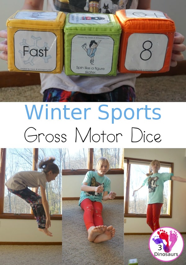 For a fun PE lesson, grab these FREE Winter Sports Gross Motor Dice! #fhdhomeschoolers #freehomeschooldeals #grossmotoractivities #homeschool #hsmoms