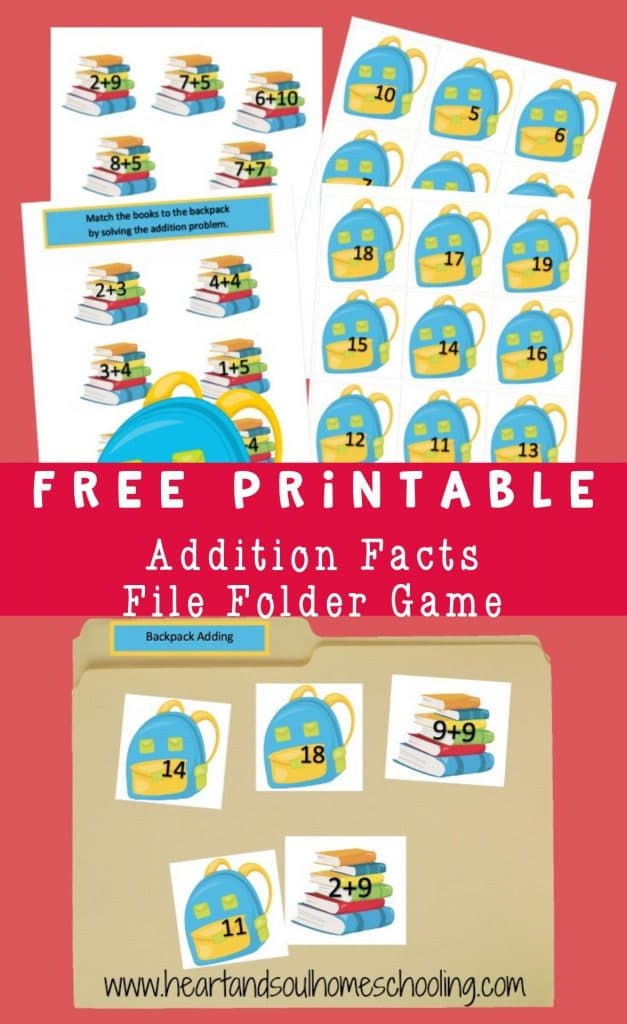 FREE Addition File Folder Game. #fhdhomeschoolers #freehomeschooldeals #additionfilefoldergame #additiongame #filefoldergame