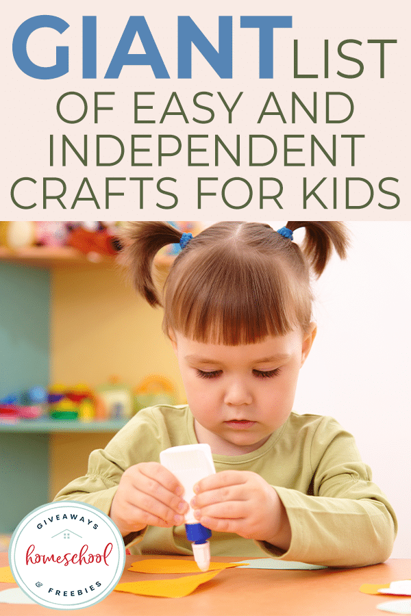 Gigantic list of easy and independent kid crafts. #freehomeschooldeals #fhdhomeschoolers #independentkidcrafts #easykidcrafts #giantlistofcrafts #craftsforkids 