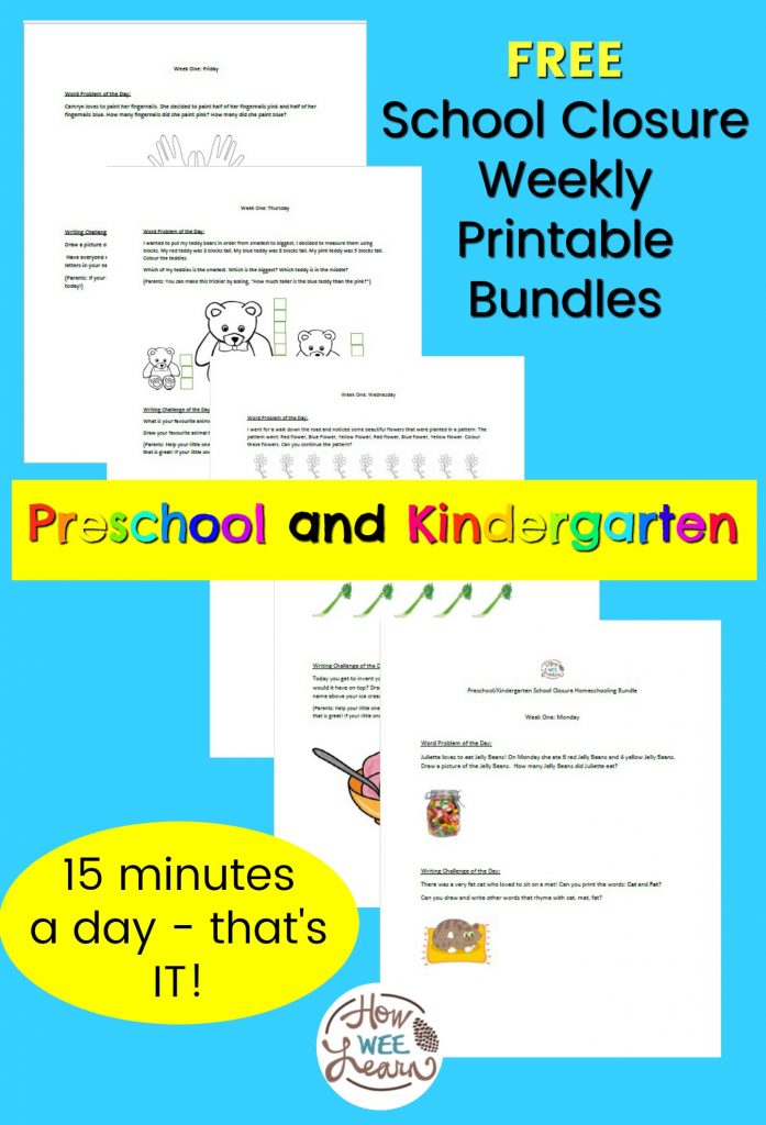 PreK and K School Closure Homeschool FREE Printables.
#fhdhomeschoolers #freehomeschooldeals #preschoolprintables #kindergartenprintables #schoolclosurefreebies 
