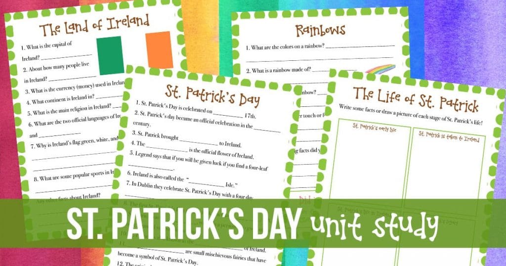 Celebrate the luck of the Irish with this FREE All About St. Patrick's Day Unit Study! #fhdhomeschoolers #freehomeschooldeals #stpatricksday #unitstudies #hsmoms