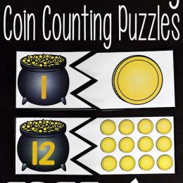 FREE Counting Puzzles for St. Patrick’s Day. #fhdhomeschoolers #freehomeschooldeals #coincountingpuzzles