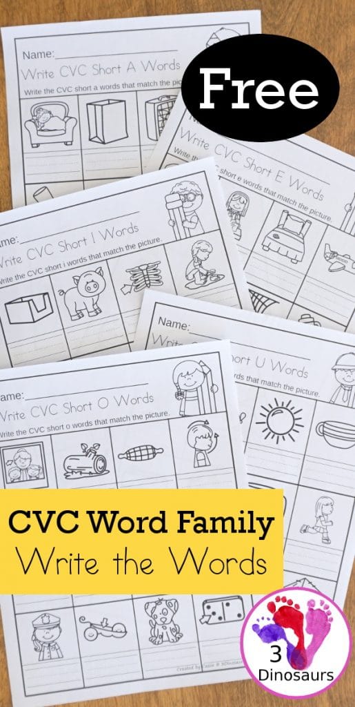 FREE No-Prep CVC Word Family Printable. #freehomeschooldeals #fhdhomeschoolers cvcwordfamilies #noprepcvcwordprintable #cvcwordresource