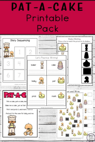 FREE Pat-a-Cake Printable Pack. #fhdhomeschoolers #freehomeschooldeals #patacakeprintable #nurseryrhymes